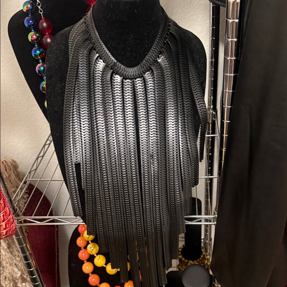 Black Fringe Statement Necklace
